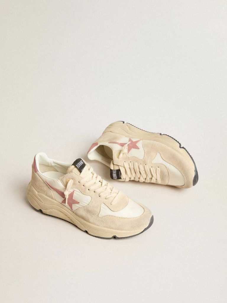 Running Sole Golden Goose Women Women’s Running Sole In Beige Nylon With Pink Leather Star And Heel Tab - 2