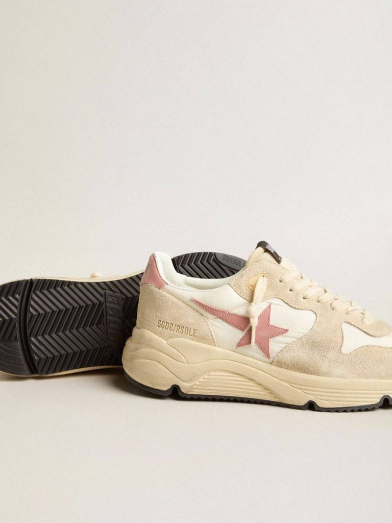 Running Sole Golden Goose Women Women’s Running Sole In Beige Nylon With Pink Leather Star And Heel Tab - 3