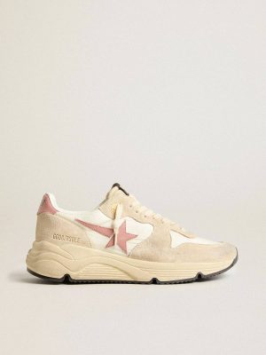Running Sole Golden Goose Women Women’s Running Sole In Beige Nylon With Pink Leather Star And Heel Tab - 1