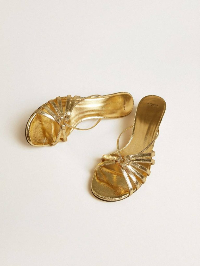 Sandals Women Nico Kitten Heel Sandals In Metallic Gold Leather Golden Goose - 2