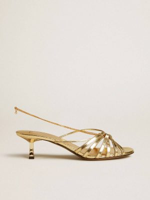 Sandals Women Nico Kitten Heel Sandals In Metallic Gold Leather Golden Goose - 1