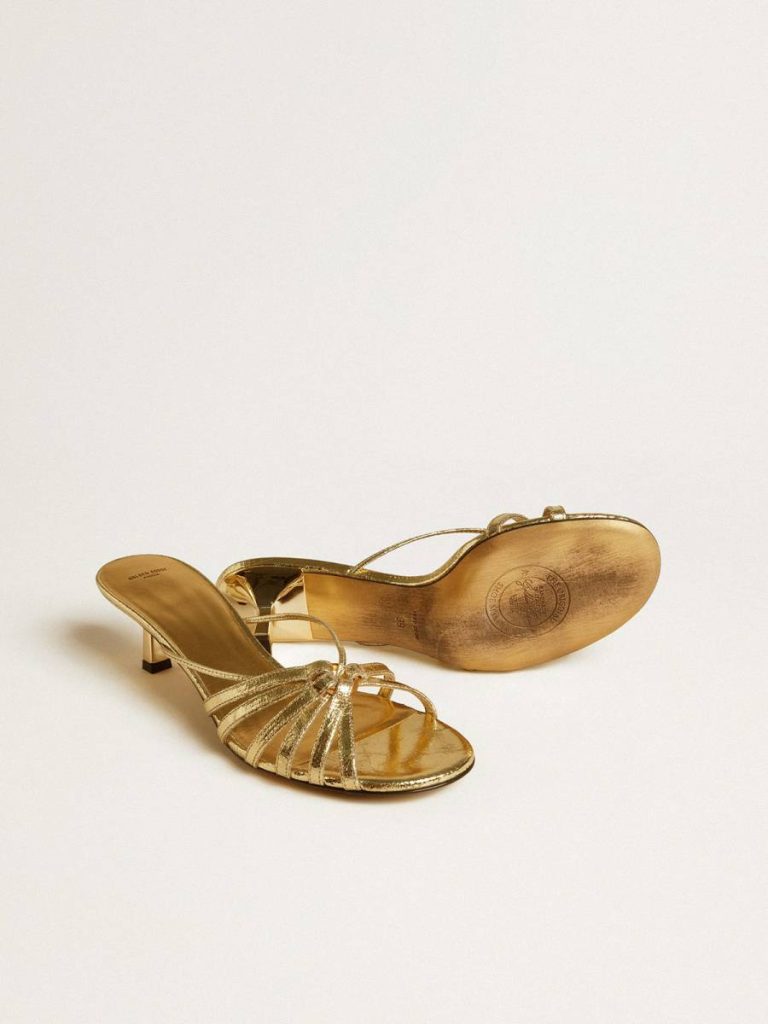 Sandals Women Nico Kitten Heel Sandals In Metallic Gold Leather Golden Goose - 4