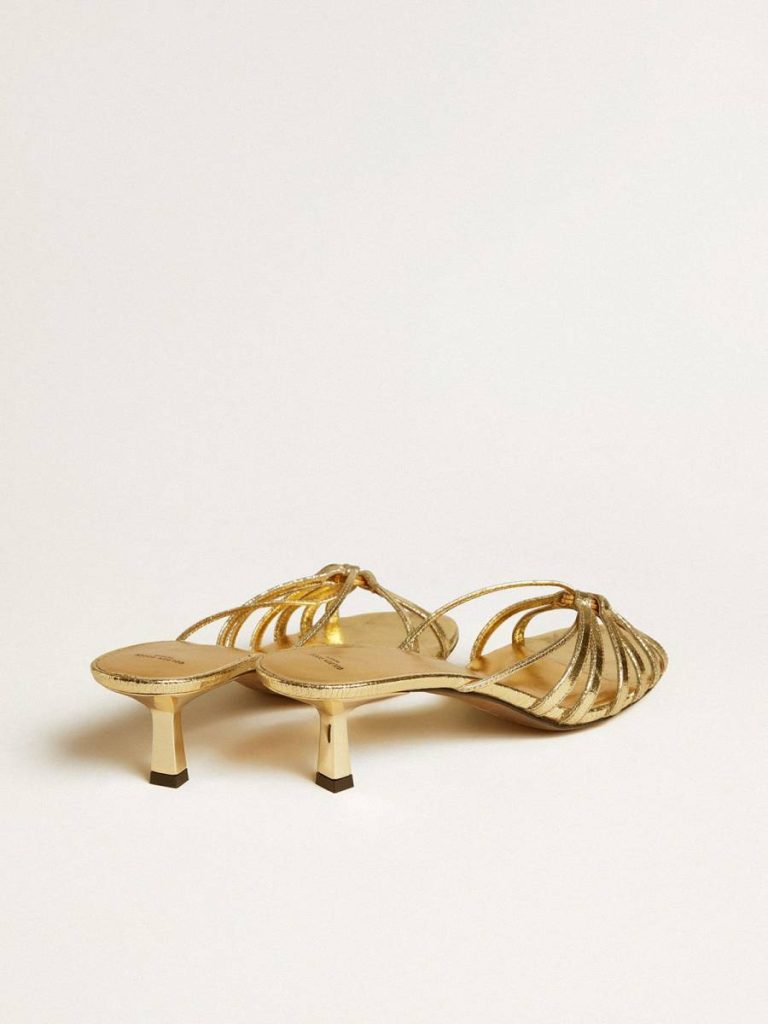 Sandals Women Nico Kitten Heel Sandals In Metallic Gold Leather Golden Goose - 5