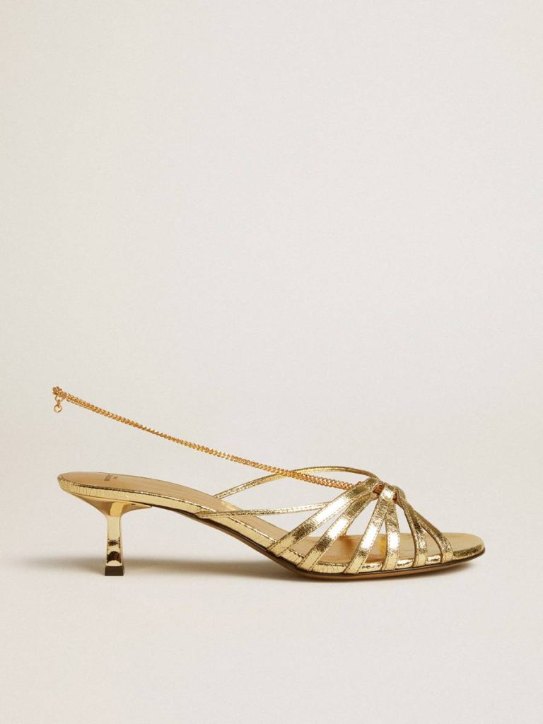 Sandals Women Nico Kitten Heel Sandals In Metallic Gold Leather Golden Goose - 1