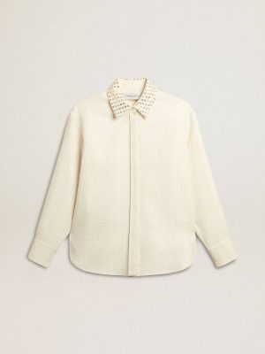 Shirts Women's Viscose And Cotton Blend Shirt With Crystal-Embellished Collar Golden Goose Papyrus Women - 1