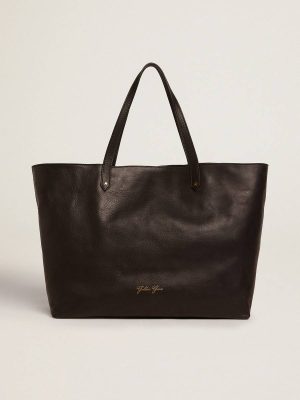 Shoulder Bags Black Golden Goose Women Pasadena Bag In Black Hammered Leather With Gold Logo On The Front - 1