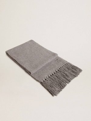 Silks & Scarves Gray Ribbed Wool Scarf Gray Melange Golden Goose Women - 1