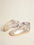 Silver Slide Women's Slide With Laminated Leather Upper And Silver Glitter Golden Goose Women - 2