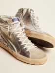 Silver Slide Women's Slide With Laminated Leather Upper And Silver Glitter Golden Goose Women - 4