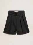 Skirts & Shorts Women Black Women's Shorts In Black Wool Gabardine With Waist Belt Golden Goose - 1