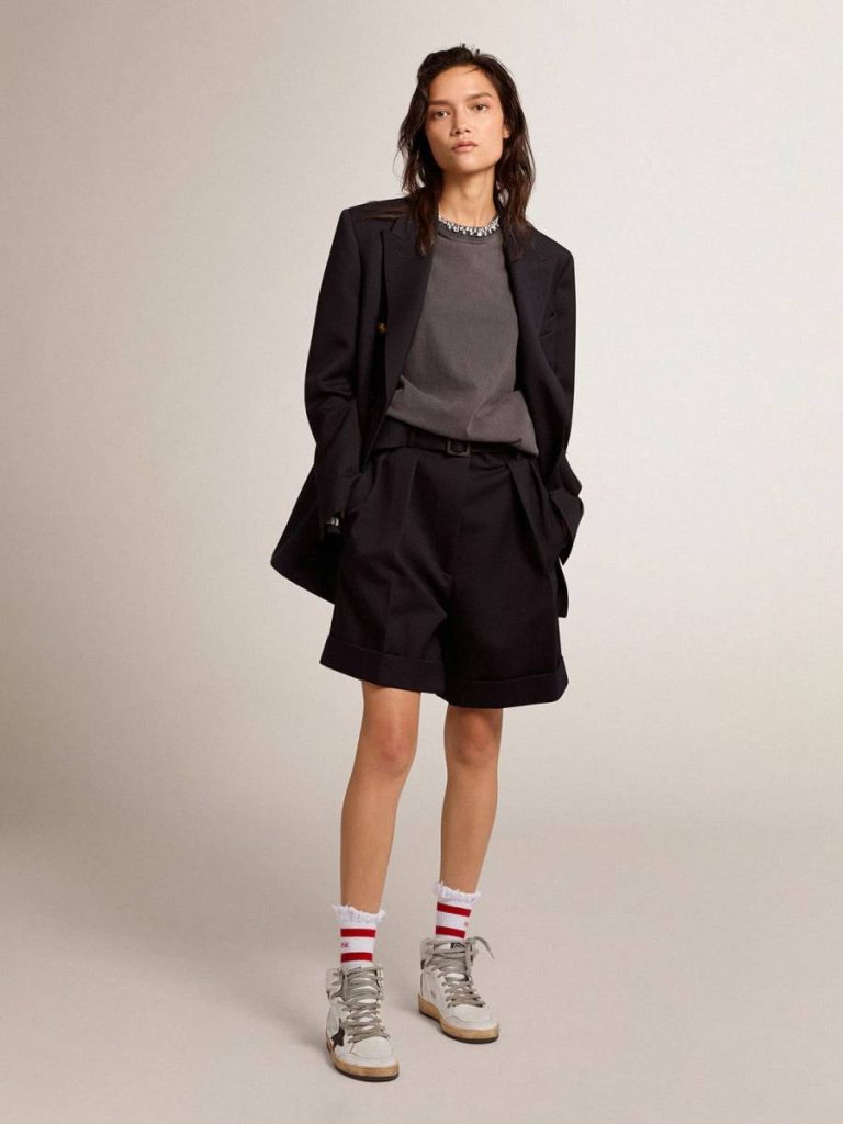Skirts & Shorts Women Black Women's Shorts In Black Wool Gabardine With Waist Belt Golden Goose - 3