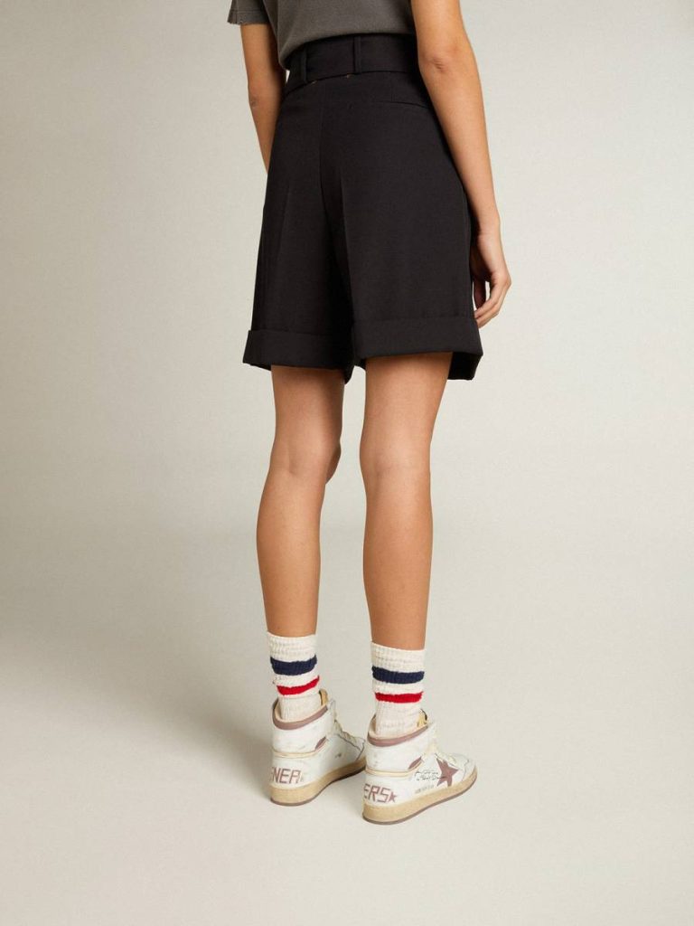 Skirts & Shorts Women Black Women's Shorts In Black Wool Gabardine With Waist Belt Golden Goose - 4
