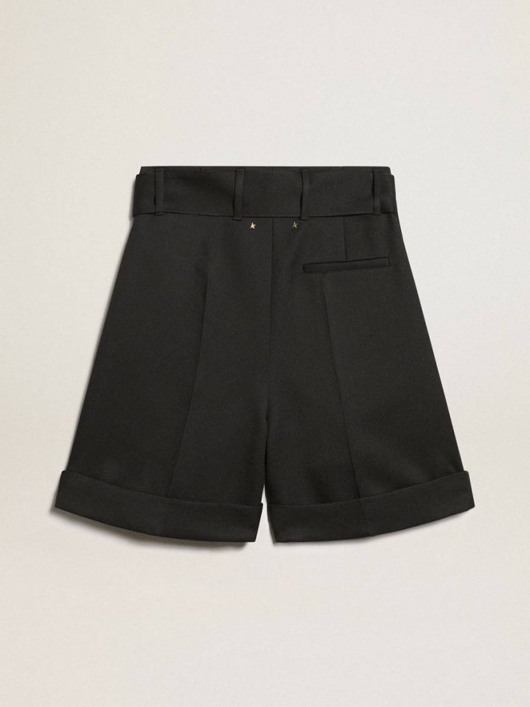 Skirts & Shorts Women Black Women's Shorts In Black Wool Gabardine With Waist Belt Golden Goose - 5