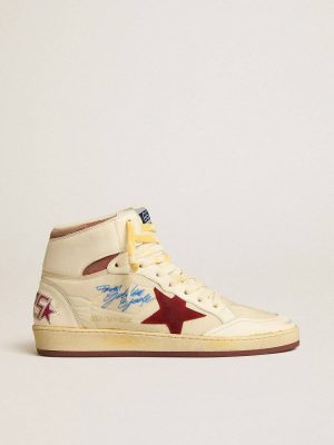 Sky-Star Golden Goose Sky-Star In Beige Nylon And Nappa With Pomegranate Suede Star Men - 1