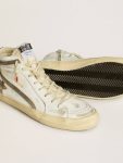 Slide Golden Goose Men Men’s Slide Lab In White Leather With Star And Flash In Brown Suede - 3