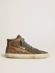 Slide Men Slide In Gray Suede With Brown Nubuck Star And Flash Golden Goose - 1