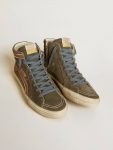 Slide Men Slide In Gray Suede With Brown Nubuck Star And Flash Golden Goose - 2