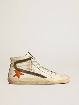 Slide Men's Nappa Leather Slide With Orange Croc-Print Star And Green Suede Flash Men Golden Goose - 1