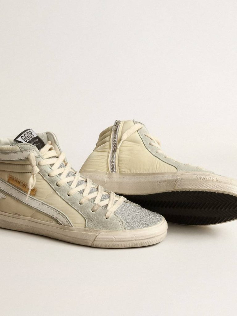 Slide Slide In Ivory Nylon With White Leather Star And Silver Swarovski Crystal Tongue Women Golden Goose - 3