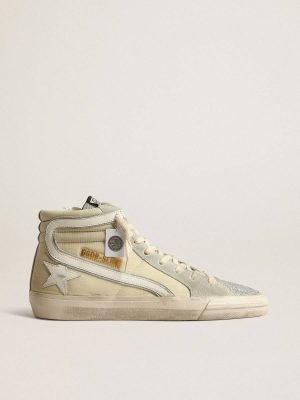 Slide Slide In Ivory Nylon With White Leather Star And Silver Swarovski Crystal Tongue Women Golden Goose - 1