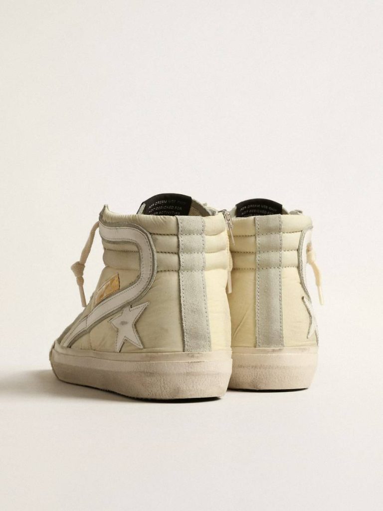 Slide Slide In Ivory Nylon With White Leather Star And Silver Swarovski Crystal Tongue Women Golden Goose - 4