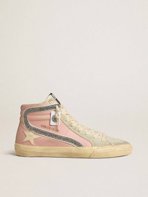 Slide Women Pink Slide Ltd With Leather Star And Swarovski Crystal Flash Golden Goose - 1