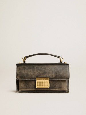 Small Venezia Bag In Black Distressed Leather With Gold Details Crossbody Bags Golden Goose Distressed Black Women - 1