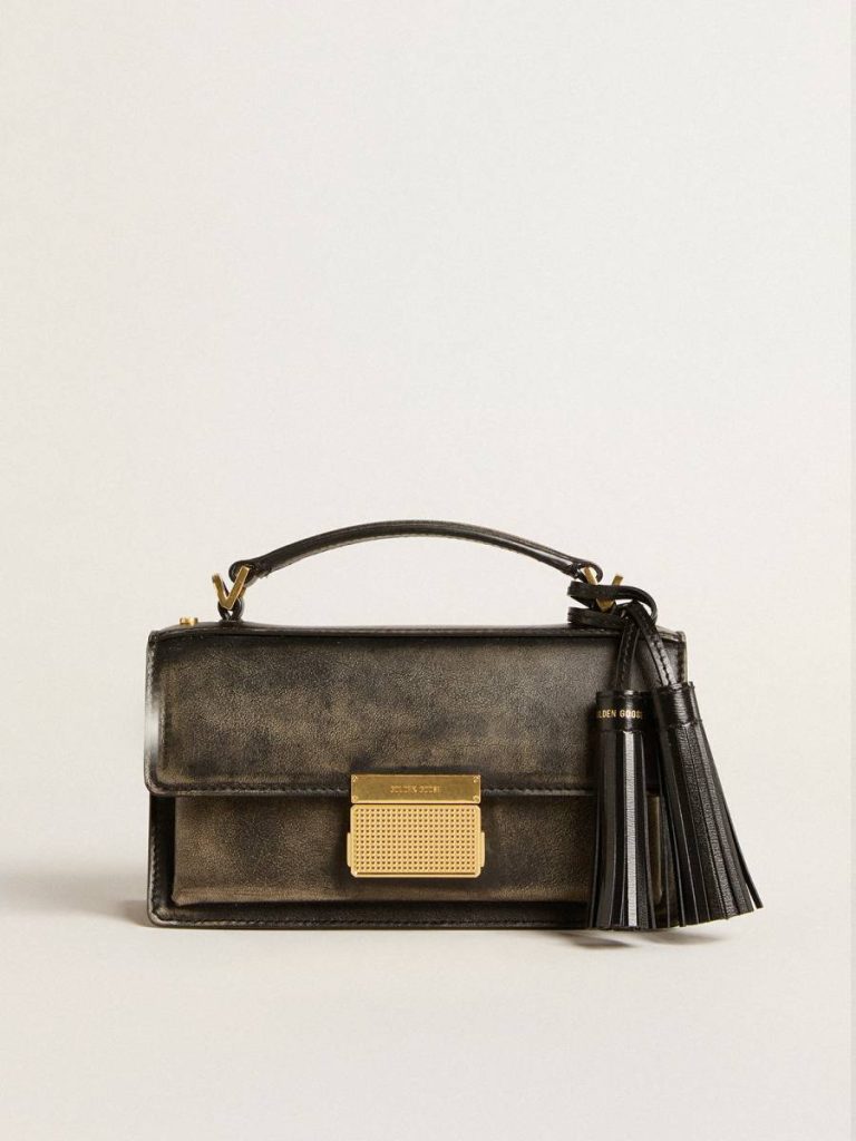 Small Venezia Bag In Black Distressed Leather With Gold Details Crossbody Bags Golden Goose Distressed Black Women - 4