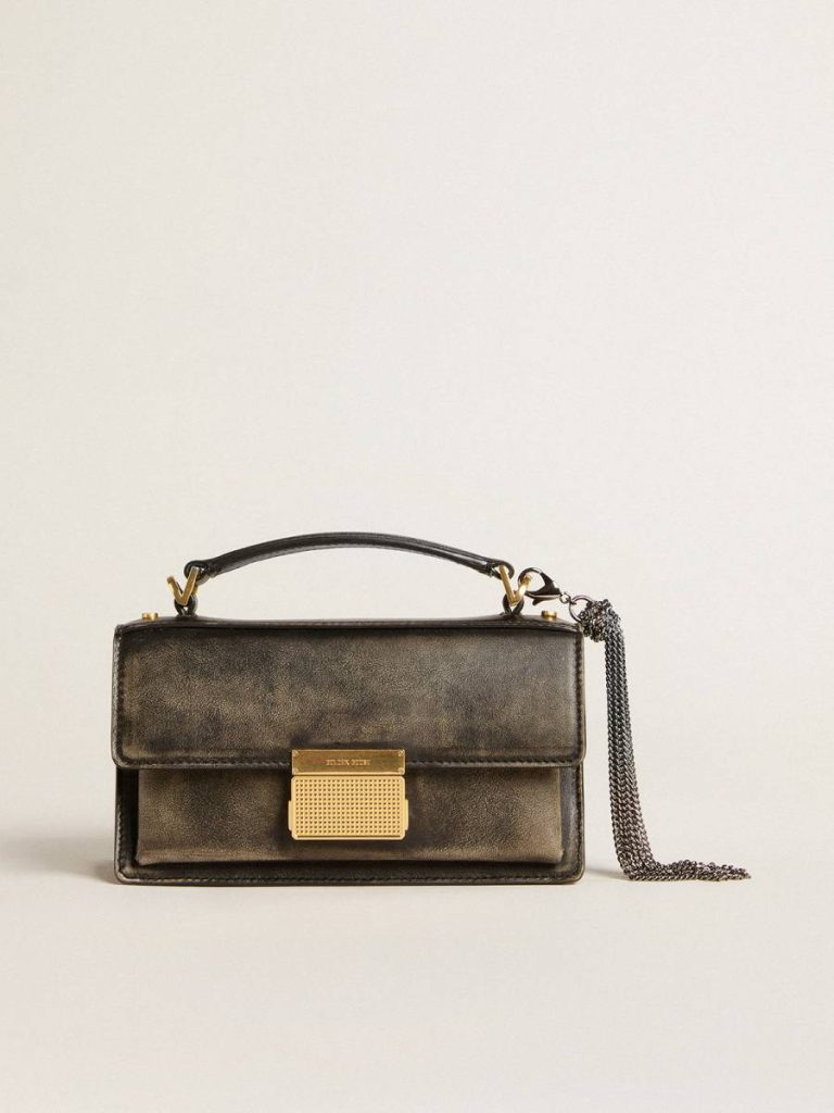 Small Venezia Bag In Black Distressed Leather With Gold Details Crossbody Bags Golden Goose Distressed Black Women - 5