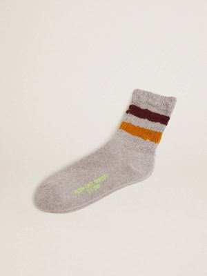 Socks Women Melange Grey Socks With Distressed Details And Two-Tone Stripes Golden Goose - 1