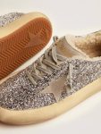 Space-Star Golden Goose Women Women's Space-Star Shoes In Silver Glitter With Shearling Lining - 3