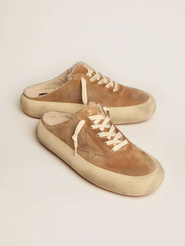Space-Star Women's Space-Star Sabot Shoes In Tobacco-Colored Suede With Shearling Lining Golden Goose Women - 2