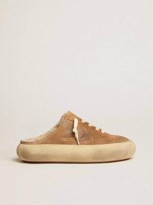 Space-Star Women's Space-Star Sabot Shoes In Tobacco-Colored Suede With Shearling Lining Golden Goose Women - 1