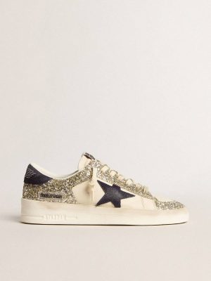 Stardan Women Golden Goose Women's Stardan In Platinum Glitter With Dark Blue Suede Star And Heel Tab - 1