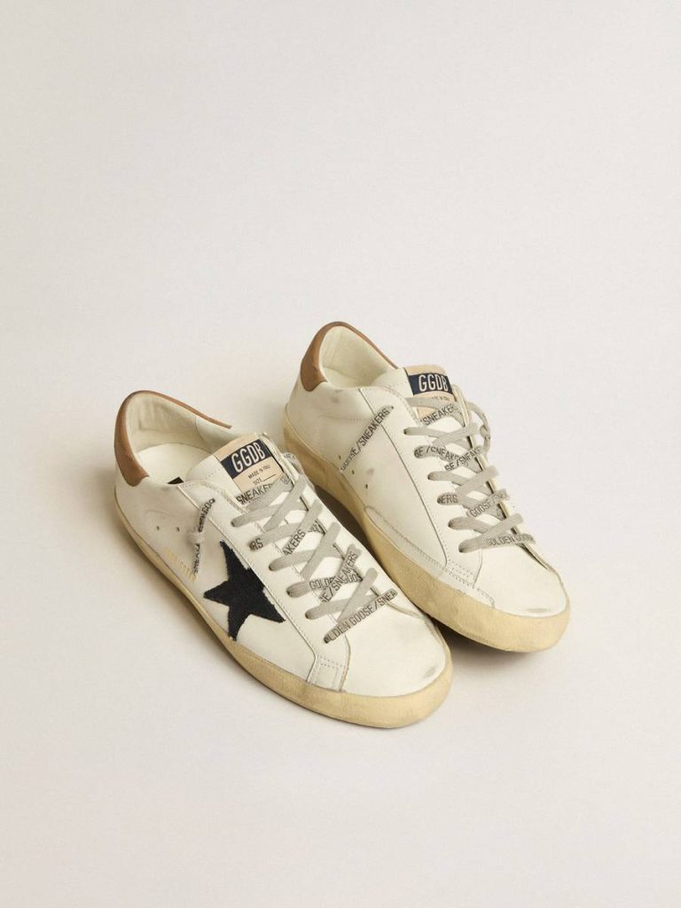 Super-Star Golden Goose Men's Super-Star In White Leather With Midnight-Blue Canvas Star And Tobacco Leather Heel Tab Men - 2