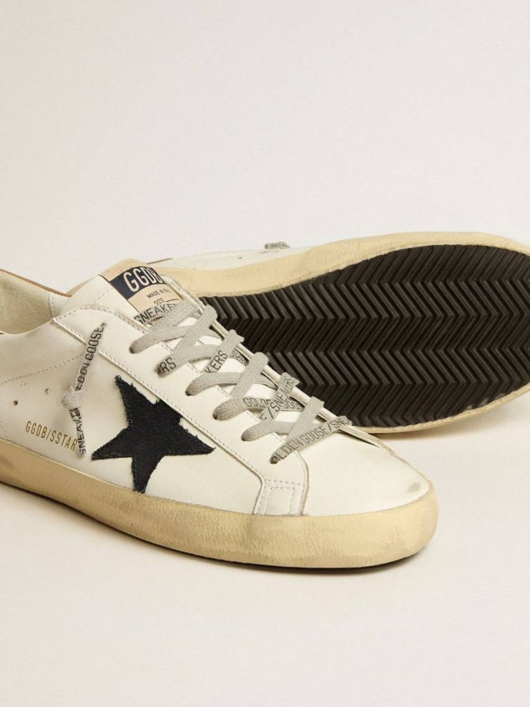 Super-Star Golden Goose Men's Super-Star In White Leather With Midnight-Blue Canvas Star And Tobacco Leather Heel Tab Men - 4