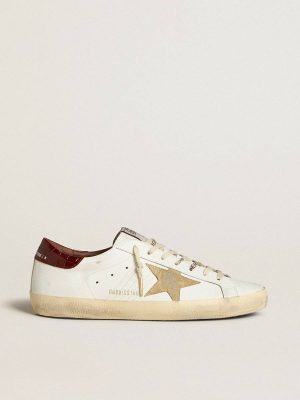 Super-Star Golden Goose Men's Super-Star With Sand Suede Star And Red Croc-Print Leather Heel Tab White Men - 1