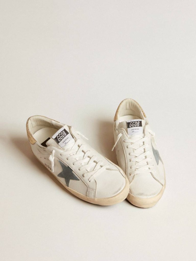 Super-Star Golden Goose Men's Super-Star With Suede Star And Platinum Snake-Print Leather Heel Tab Men White - 2