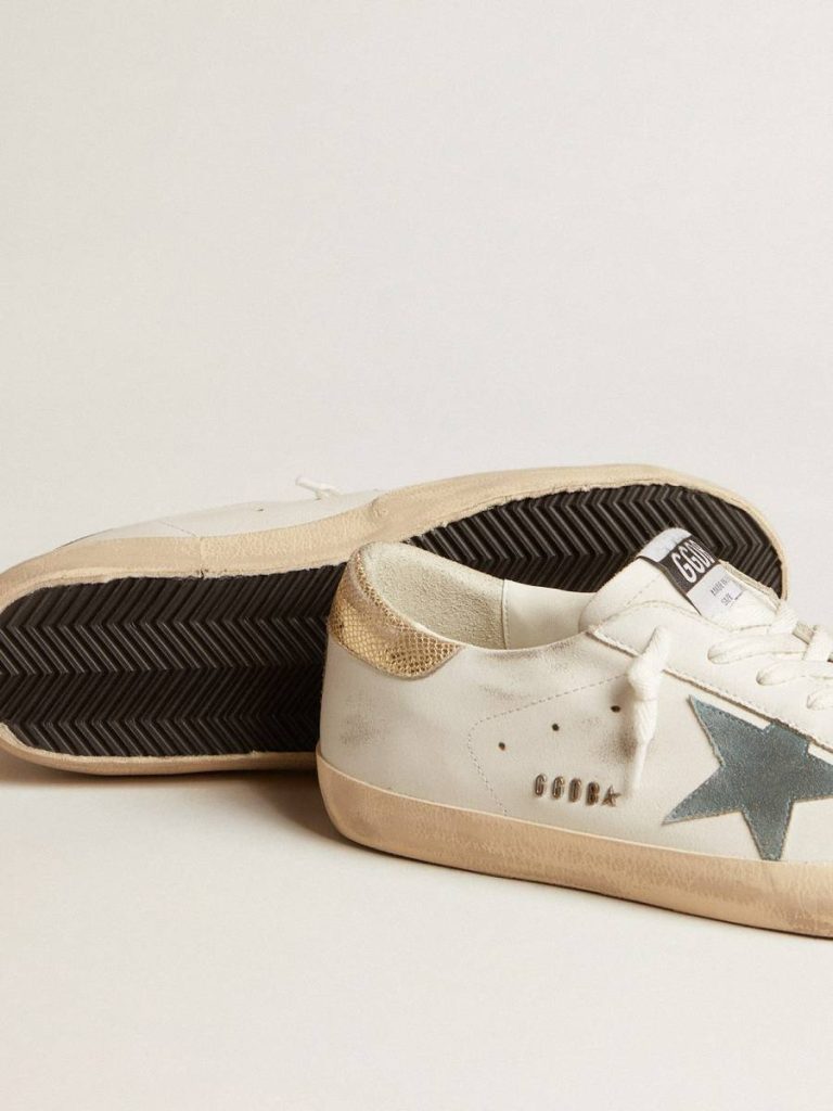 Super-Star Golden Goose Men's Super-Star With Suede Star And Platinum Snake-Print Leather Heel Tab Men White - 3