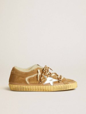 Super-Star Golden Goose Super-Star In Beige Suede And Shearling With Metallic Leather Star Women - 1