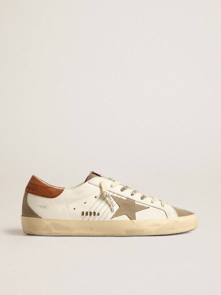 Super-Star Golden Goose White Men Super-Star With Suede Star And Brown Leather Heel Tab - 1