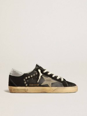 Super-Star Golden Goose Women’s Super-Star In Black Leather And Suede With Silver Studs Women - 1