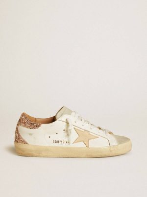 Super-Star Golden Goose Women's Super-Star With Nude Leather Star And Gold Glitter Heel Tab Women White - 1