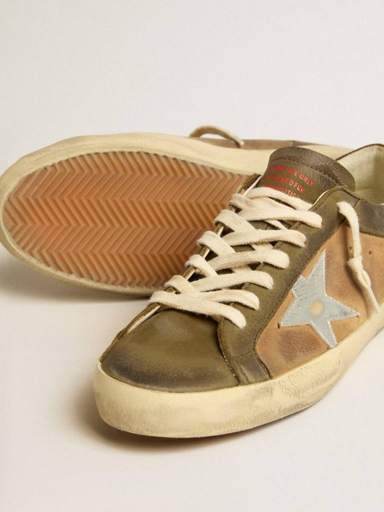 Super-Star Ltd In Green Leather And Tobacco-Colored Suede With Silver Star Golden Goose Super-Star Men - 3