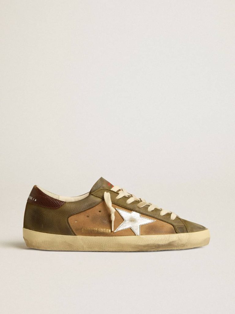 Super-Star Ltd In Green Leather And Tobacco-Colored Suede With Silver Star Golden Goose Super-Star Men - 1