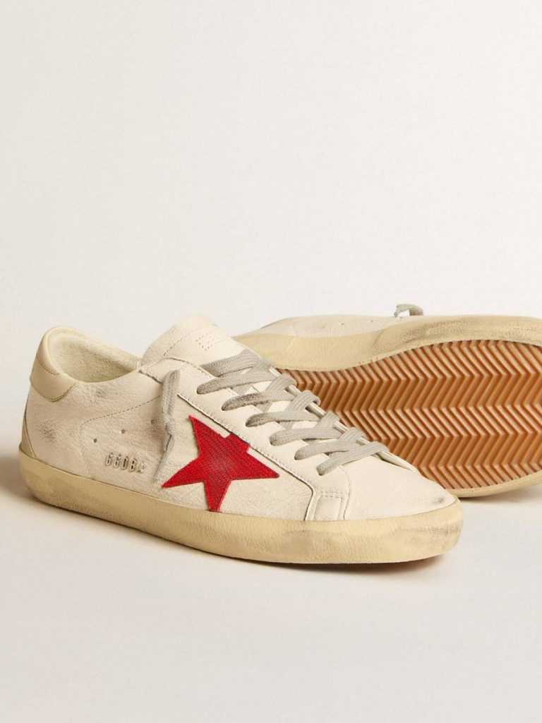 Super-Star Men Golden Goose Men's Super-Star In Nappa With Red Star And Cream Leather Heel Tab - 4