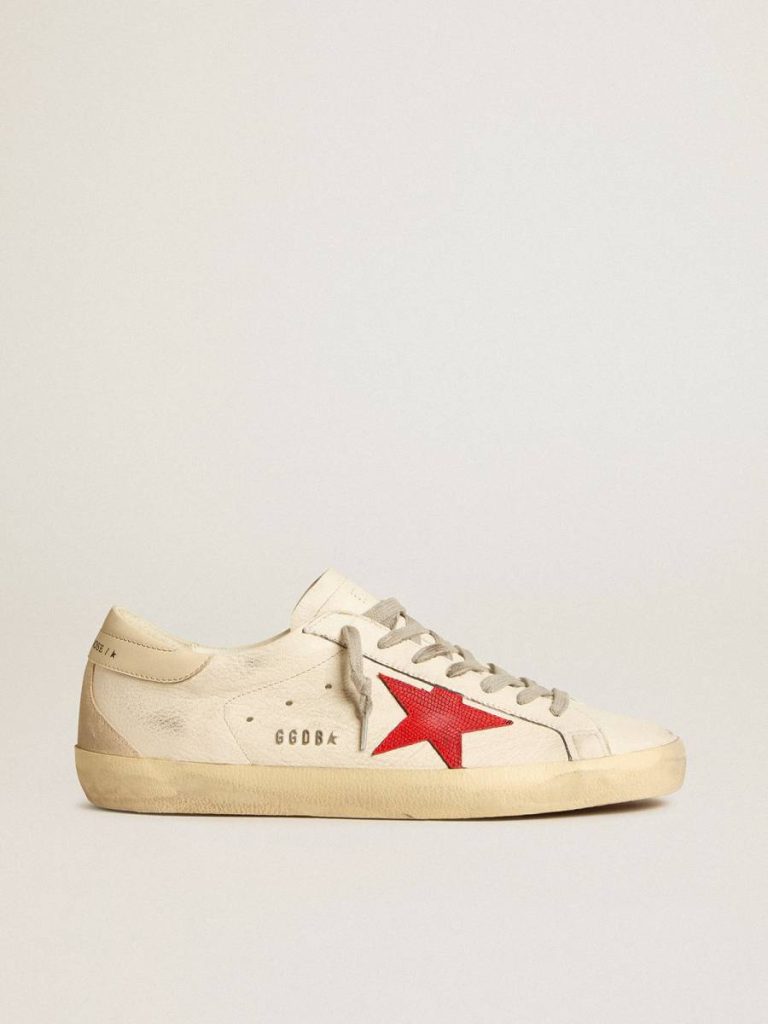 Super-Star Men Golden Goose Men's Super-Star In Nappa With Red Star And Cream Leather Heel Tab - 1