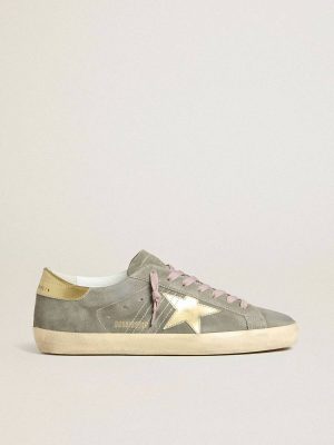 Super-Star Men Golden Goose Super-Star In Gray Suede With Gold Metallic Leather Star And Heel Tab - 1