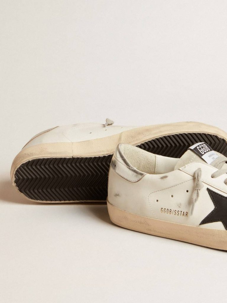 Super-Star Men's Super-Star In White Leather With Black Nubuck Star And Silver Metallic Leather Heel Tab Men Golden Goose - 3