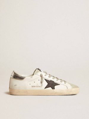 Super-Star Men's Super-Star In White Leather With Black Nubuck Star And Silver Metallic Leather Heel Tab Men Golden Goose - 1